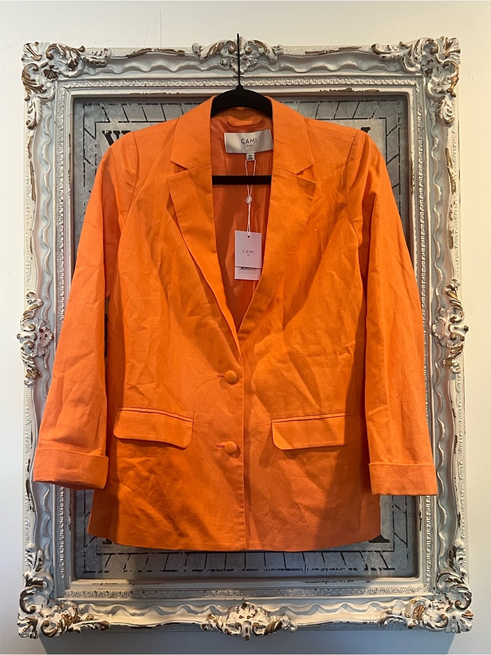 CAMI Papaya Orange Single-Breasted Linen Blazer Jacket NWT!